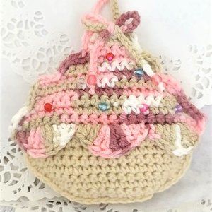 Handmade crochet cupcake ornament, birthday gift topper,  package topper